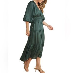 MINKPINK Green silk maxi dress with Plunge Neckline